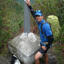 Travis Wildeboer at the northern terminus of the Long Trail
