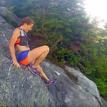 Nikki Kimball on a technical section of the Long Trail