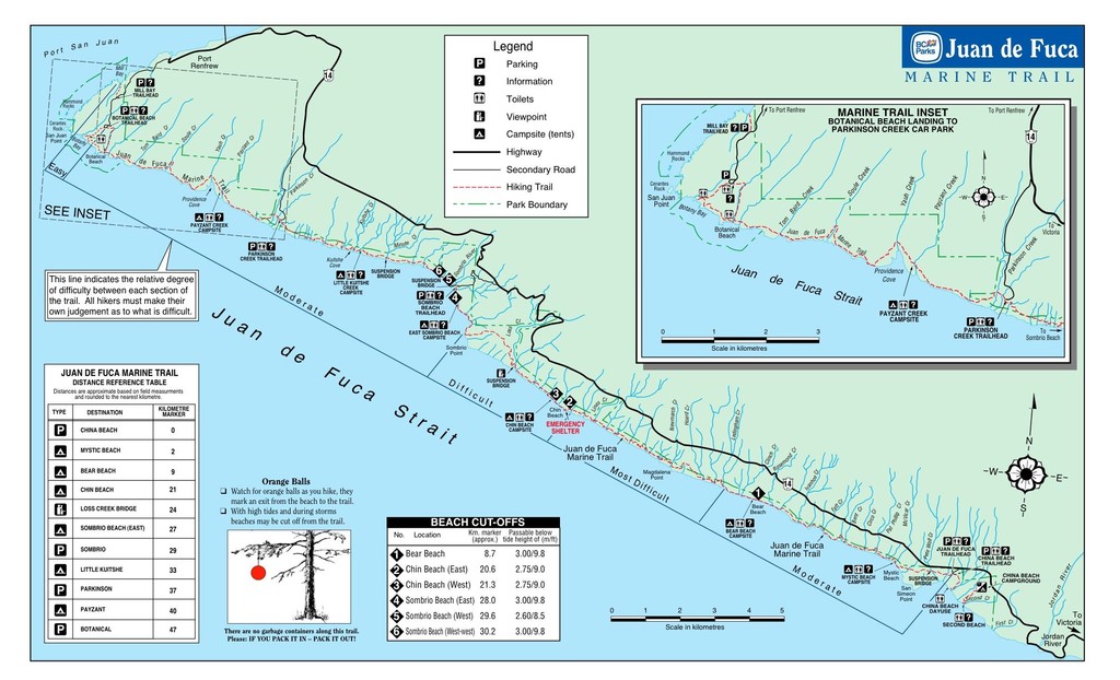 Juan De Fuca Marine Trail BC Canada Fastest Known Time   SanJuanDeFuca Map 