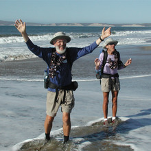 Ken & Marcia Powers reach the Pacific Ocean on the American Discovery Trail. Photo credit: Gary Sears